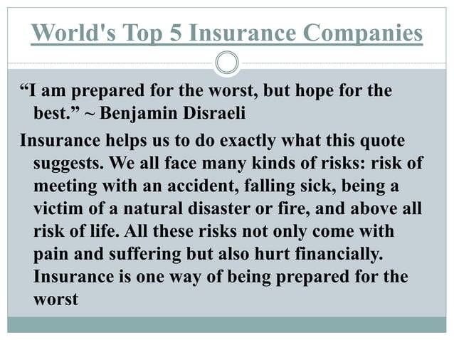 A Group Owned Insurance Company That Is Formed World's top 5 insurance companies | PPT