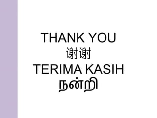 THANK YOU
谢谢
TERIMA KASIH
நன்றி
 