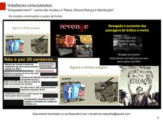 De simples reclamações a ações de fundo
TENDÊNCIAS	
  CATALISADORAS	
  
“Empowerment”: como ele mudou a “Raiva, Desconﬁança e Revolução”
22	
  
Documento licenciado a Luis Rasquilha com o email luis.rasquilha@ayrww.com
 