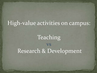 High-value activities on campus:

Teaching
vs

Research & Development

 