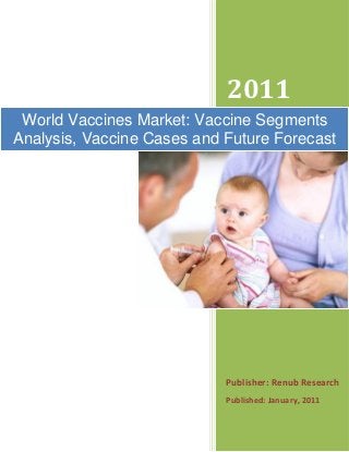 2011
Publisher: Renub Research
Published: January, 2011
World Vaccines Market: Vaccine Segments
Analysis, Vaccine Cases and Future Forecast
 
