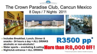 Bahamas Cruise
                     4 Days / 3 Nights Dec 2011




Activities
Snorkeling, Golf , Casino, Shows   R600 pp
 ...