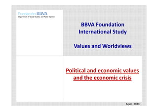 Department of Social Studies and Public Opinion
BBVA Foundation
I t ti l St dInternational Study
Values and Worldviews
Political and economic values
and the economic crisis
11April, 2013
 