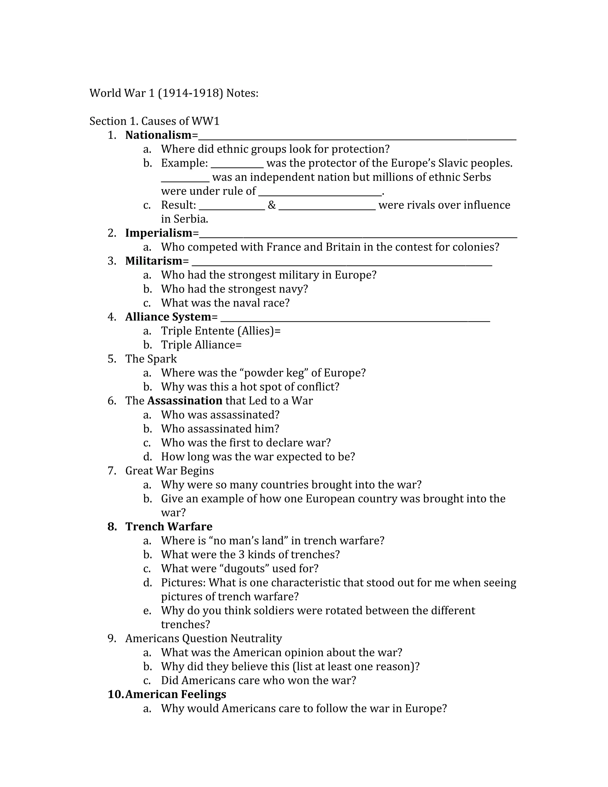 World war 1 notes | DOCX