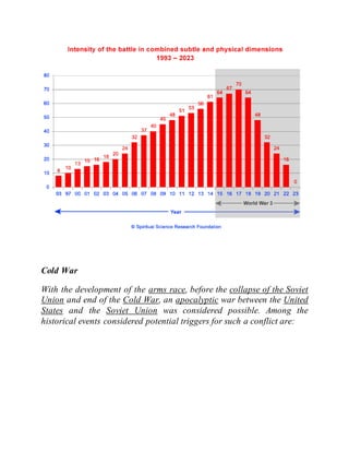 Cold War
With the development of the arms race, before the collapse of the Soviet
Union and end of the Cold War, an apocalyptic war between the United
States and the Soviet Union was considered possible. Among the
historical events considered potential triggers for such a conflict are:
 