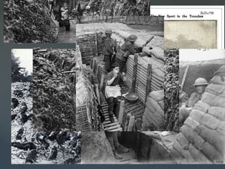 Life in the Trenches
 Rats!
 “Certain unexpected problems are involved in the rat
problem…The rate serves one useful function-he consumes the
corpses on No Man’s Land, a job which the rat alone is willing to
undertake. For this reason it has been found desirable to control
rather than eliminate the rate population.”
 Fleas & Lice=Trench Fever
 Trench Foot
 