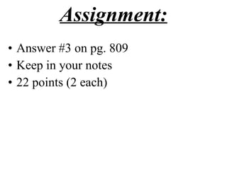 Assignment: Answer #3 on pg. 809 Keep in your notes 22 points (2 each) 