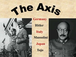 Germany
Hitler
 Italy
Mussolini
 Japan
  Tojo
 