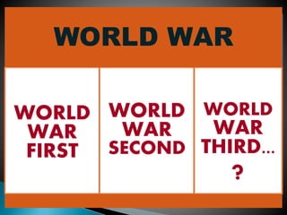 WORLD WAR
WORLD
WAR
FIRST
WORLD
WAR
SECOND
WORLD
WAR
THIRD...
?
 