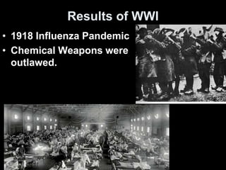 Results of WWI
• 1918 Influenza Pandemic
• Chemical Weapons were
outlawed.
 