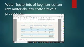Water footprints of key non-cotton
raw materials into cotton textile
processing
 