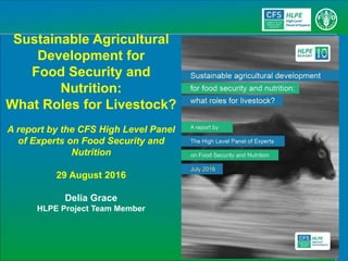 Sustainable Agricultural
Development for
Food Security and
Nutrition:
What Roles for Livestock?
A report by the CFS High Level Panel
of Experts on Food Security and
Nutrition
29 August 2016
Delia Grace
HLPE Project Team Member
 
