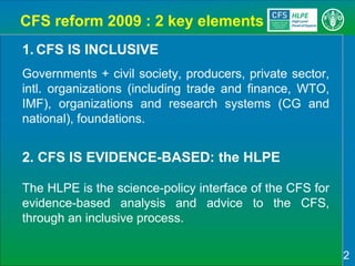 Sustainable Agricultural Development for Food Security and Nutrition: What Roles for Livestock? A report by the CFS High Level Panel of Experts on Food Security and Nutrition