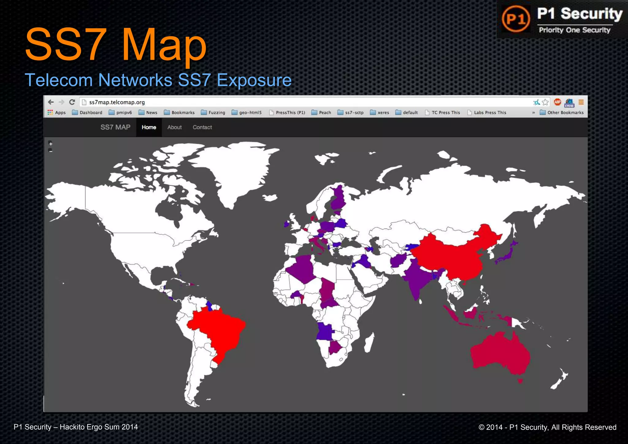 P1 Security – Hackito Ergo Sum 2014 © 2014 - P1 Security, All Rights Reserved
SS7 Map
Telecom Networks SS7 Exposure
 