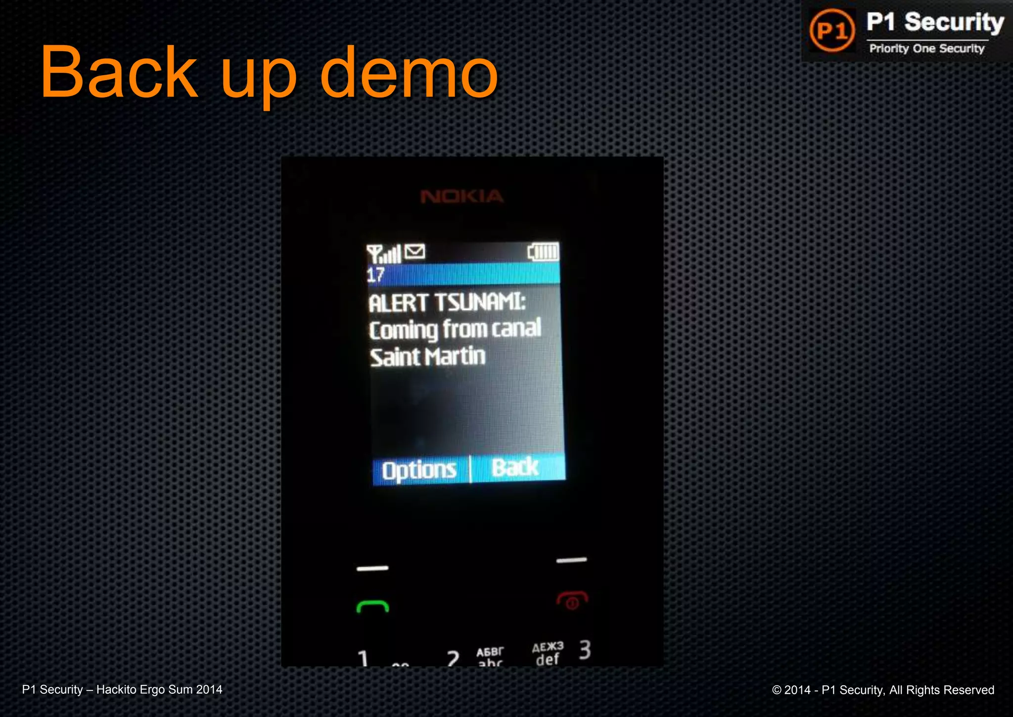 P1 Security – Hackito Ergo Sum 2014 © 2014 - P1 Security, All Rights Reserved
Back up demo
 