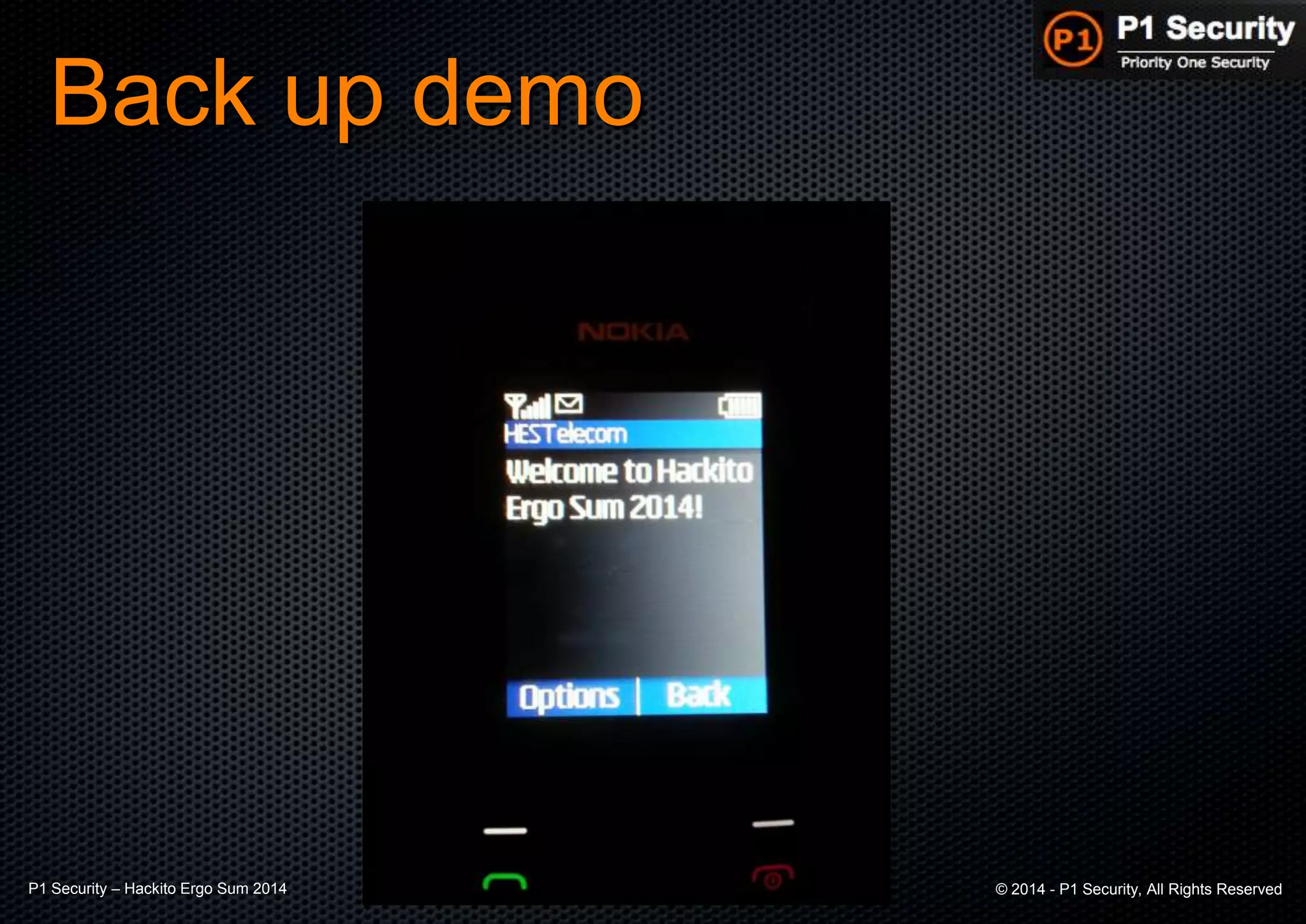 P1 Security – Hackito Ergo Sum 2014 © 2014 - P1 Security, All Rights Reserved
Back up demo
 