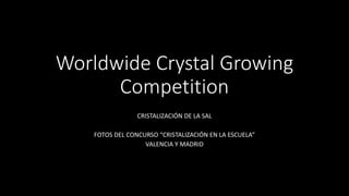 Worldwide Crystal Growing
Competition
CRISTALIZACIÓN DE LA SAL
FOTOS DEL CONCURSO “CRISTALIZACIÓN EN LA ESCUELA”
VALENCIA Y MADRID
 