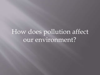 How does pollution affect
our environment?
 