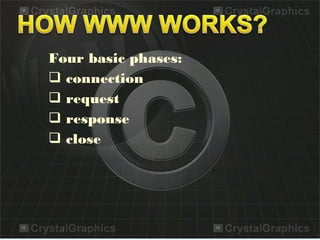 Four basic phases:
 connection
 request
 response
 close
 