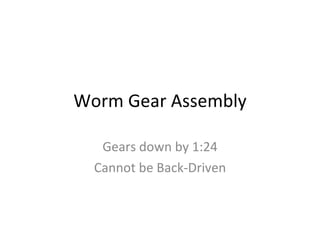 Worm Gear Assembly Gears down by 1:24 Cannot be Back-Driven 