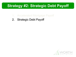 1. Accelerated Mortgage Payoff
2. Strategic Debt Payoff
Strategy #2: Strategic Debt Payoff
 
