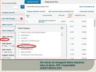 Als menús de navegació (barra esquerra)
triem el darrer JCR i l’especialitat
ANESTHESIOLOGY
 