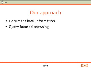 25/48
Our approach
• Document level information
• Query focused browsing
 