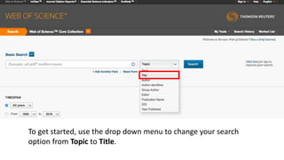 To get started, use the drop down menu to change your search
option from Topic to Title.
 