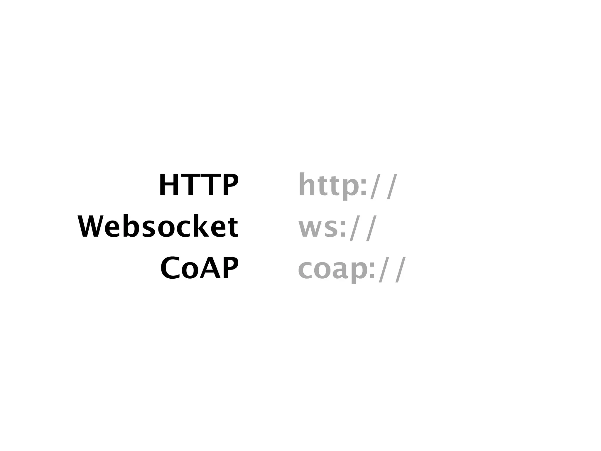 HTTP
Websocket
CoAP
http://
ws://
coap://
 