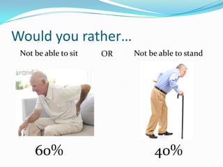 Would you rather…
Not be able to sit

60%

OR

Not be able to stand

40%

 