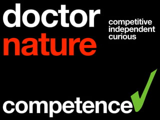 doctor   competitive


nature
         independent
         curious




competence
 