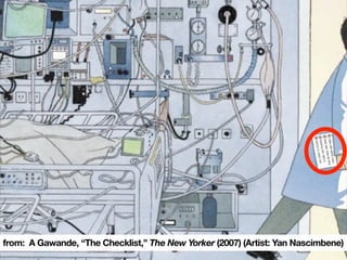 from: A Gawande, “The Checklist,” The New Yorker (2007) (Artist: Yan Nascimbene)
 