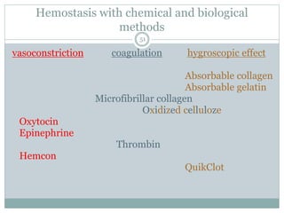 Hemostasis with chemical and biological
methods
vasoconstriction coagulation hygroscopic effect
Absorbable collagen
Absorb...