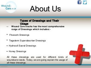 About UsAbout Us
Types of Dressings and TheirTypes of Dressings and Their
UsageUsage
*
*
*
*
→ Wound Care stocks has the m...