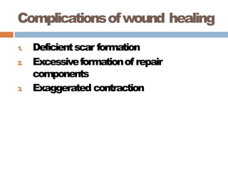 Complicationsofwound healing
1
. Deficientscar formation
2. Excessiveformationof repair
components
3. Exaggerated contraction
 