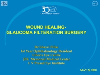 WOUND HEALING-
GLAUCOMA FILTERATION SURGERY
MAY 24 2020
Dr Shayri Pillai
Ist Year Ophthalmology Resident
Liberia Eye Centre
JFK Memorial Medical Center
L V Prasad Eye Institute
 