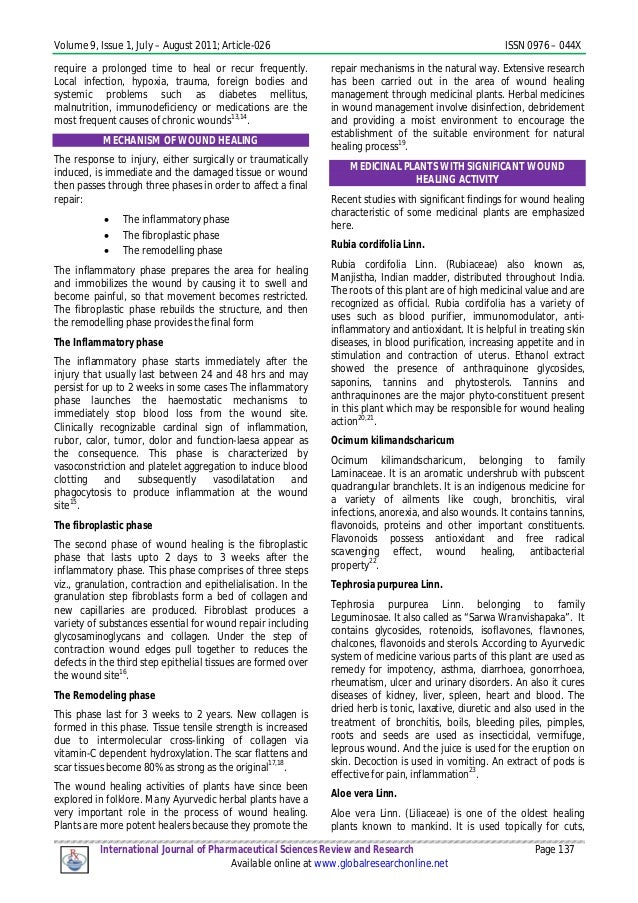 Wound healing potential of some medicinal plants