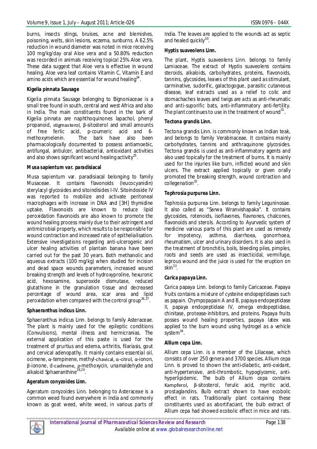 Wound healing potential of some medicinal plants