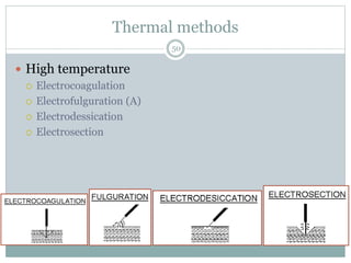 Thermal methods
 High temperature
 Electrocoagulation
 Electrofulguration (A)
 Electrodessication
 Electrosection
50
 