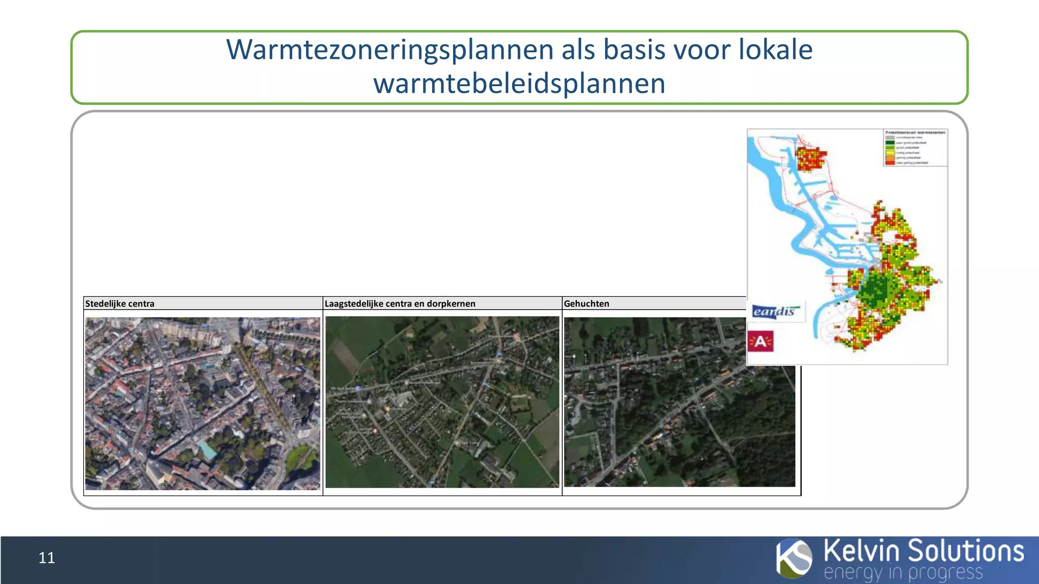 Warmtezoneringsplannen als basis voor lokale
warmtebeleidsplannen
11
Stedelijke centra Laagstedelijke centra en dorpkernen Gehuchten
 