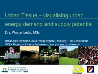 Urban Tissue – visualising urban energy demand and supply potential Drs. Wouter Leduc MSc Urban Environment Group, Wageningen University, The Netherlands SREX Project – Synergy between spatial planning and exergy URBAN ENERGY 