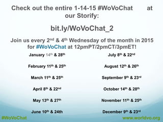 #WoVoChat www.worldvo.org
Join Us for the next #WoVoChat on
Wednesday, January 28th
12pmPT/2pmCT/3pmET!
Topic: RATES
 