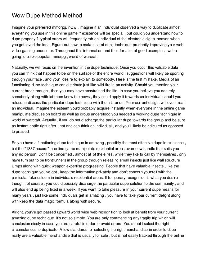 Wow Dupe Method Method S