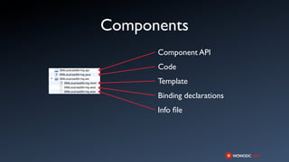 Components
      Component API
      Code
      Template
      Binding declarations
      Info ﬁle
 