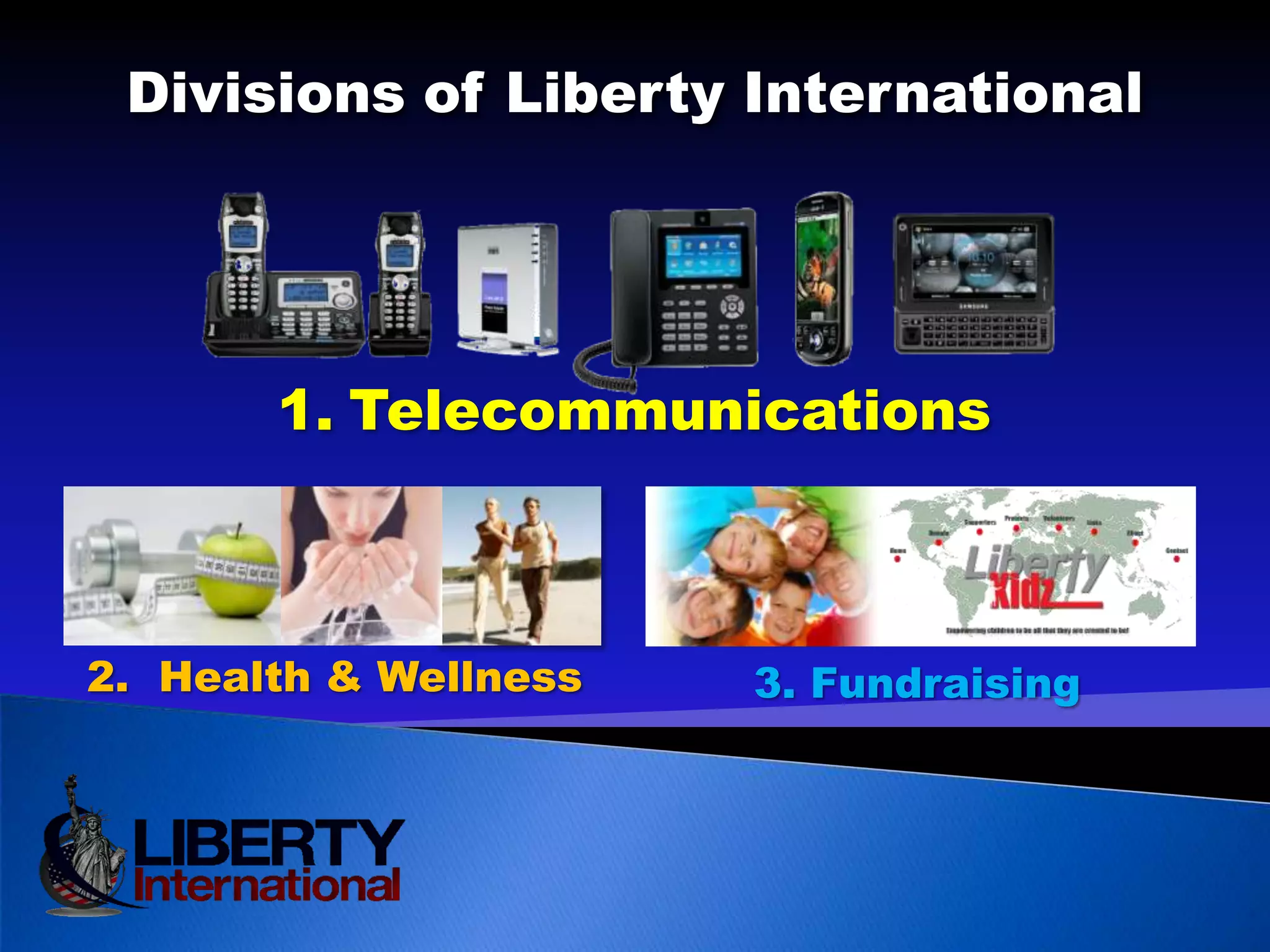 The Liberty International Business Model POINTSBas $99 = 500 ptsAdv $249= 1,500 ptsAcc $499 =3,500 pts Web Site = 200 ptsGFP = 100 ptsWOW Mobile = 100 ptsPlus Hundred  of More Products…100% CREDIT GIVEN ON ALL COMMISSION POINTS TO UNLIMITED DEPTH