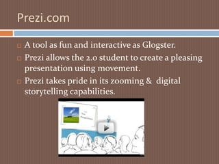 SurveyMonkey.comSurvey monkey is a learning tool where students can create and take part in surveys and questionairres on the web.It offers many different formats for creating all types of questions & answers.It allows the creator to track and document results easily.Check it out.