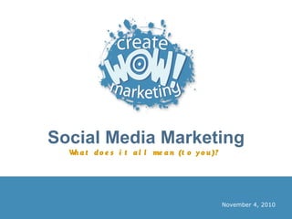 Social Media Marketing
What do e s i t al l me an (t o yo u)?
November 4, 2010
 