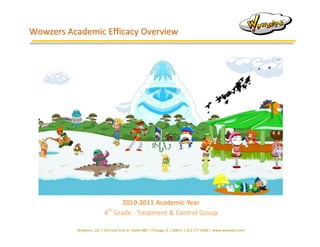 Wowzers Academic Efficacy Overview




                                2010-2011 Academic Year
                         4th Grade - Treatment & Control Group

          Wowzers, LLC | One East Erie St |Suite 480 | Chicago, IL | 60611 | 312.577.0066 | www.wowzers.com
 