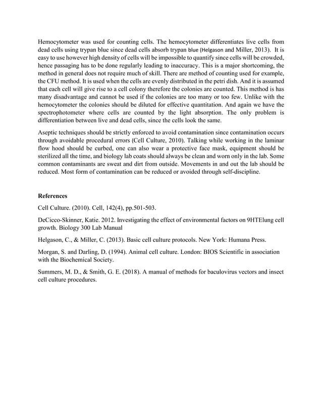 Cell culturing lab report