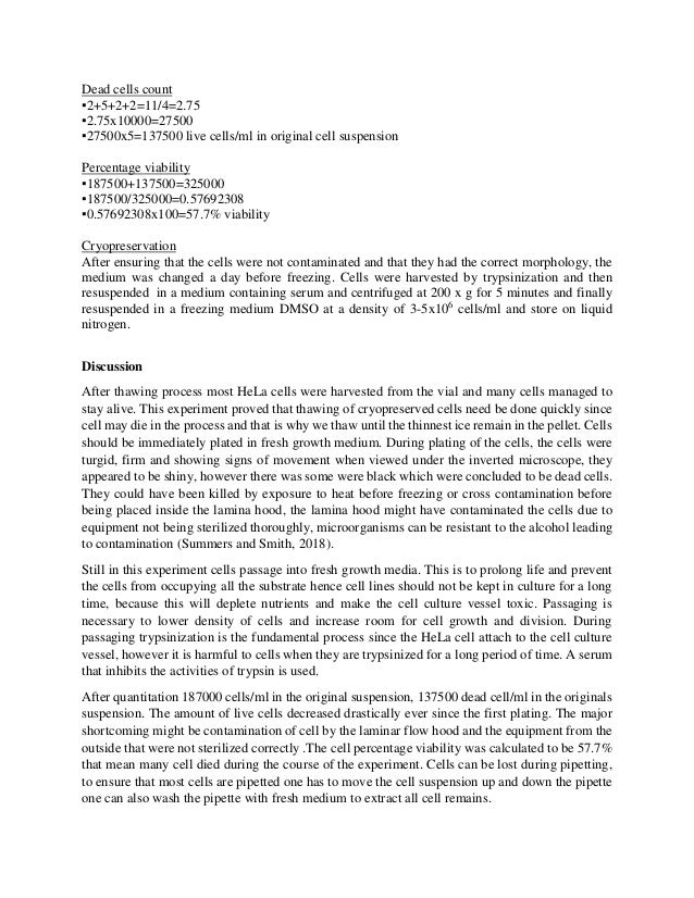 Cell culturing lab report